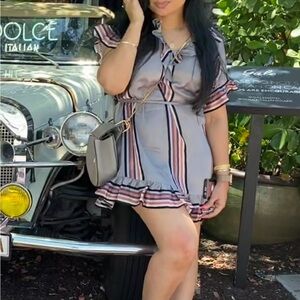 Anthropologie Striped Ruffle Trim Dress
